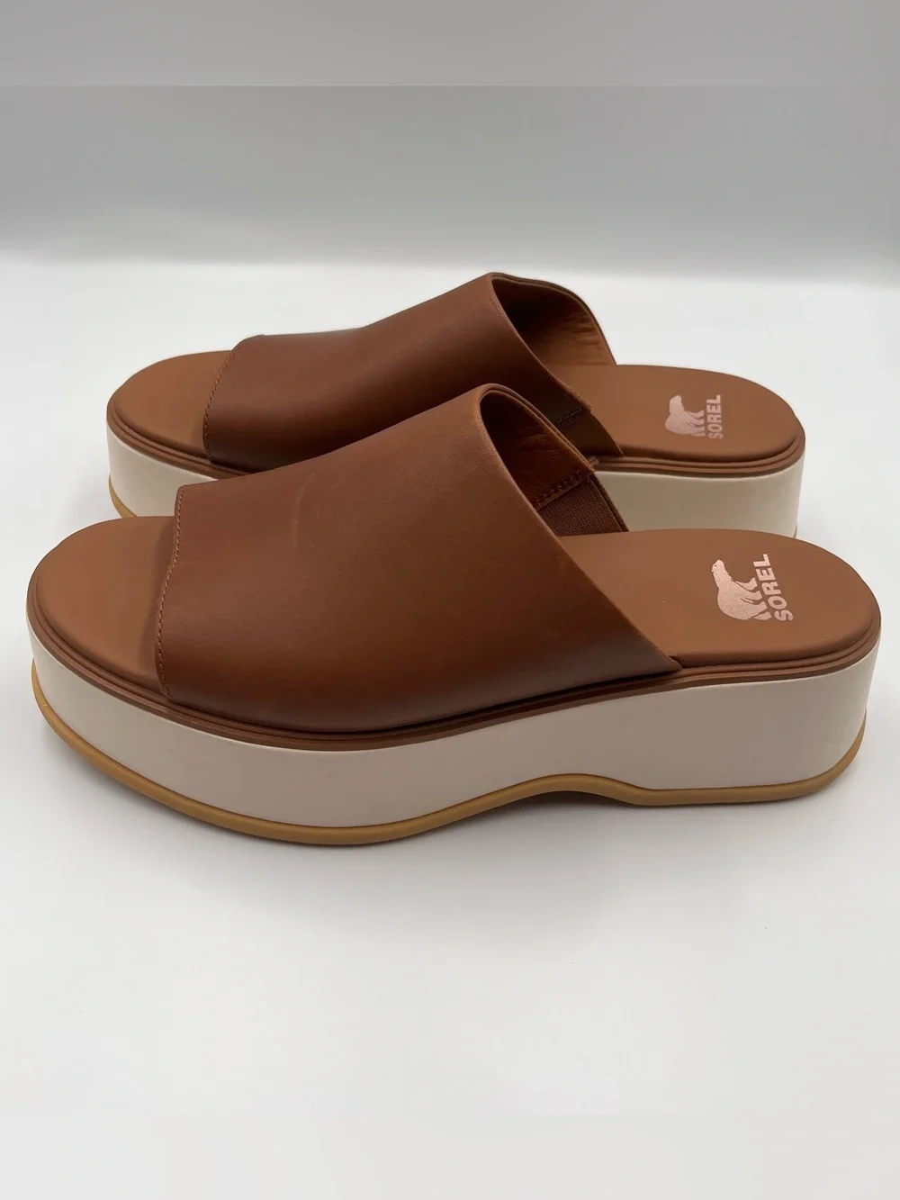 SOREL Dayspring Brown Leather Platform Slide Sandals Size 9